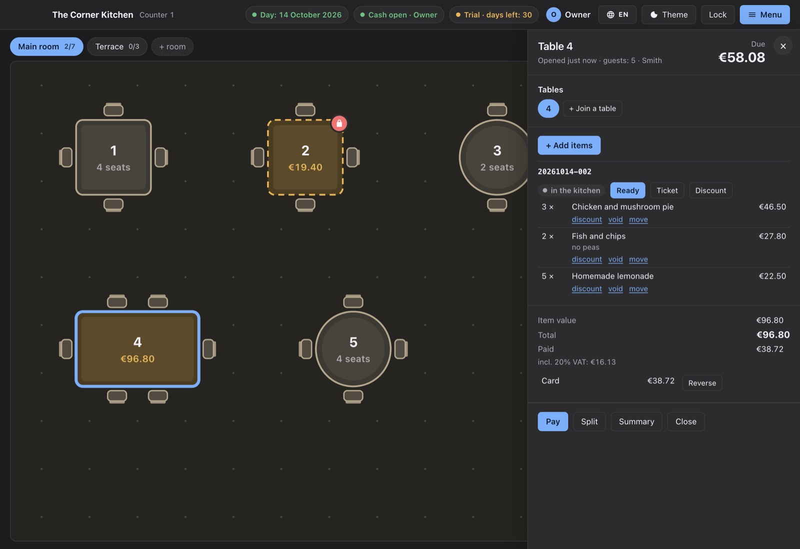 The floor plan in the dark theme
