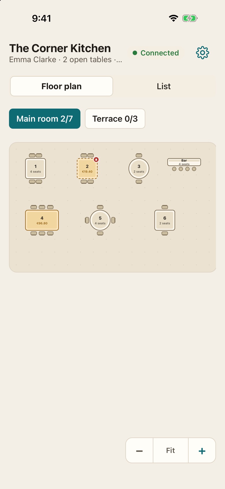 Phone floor plan for waiters