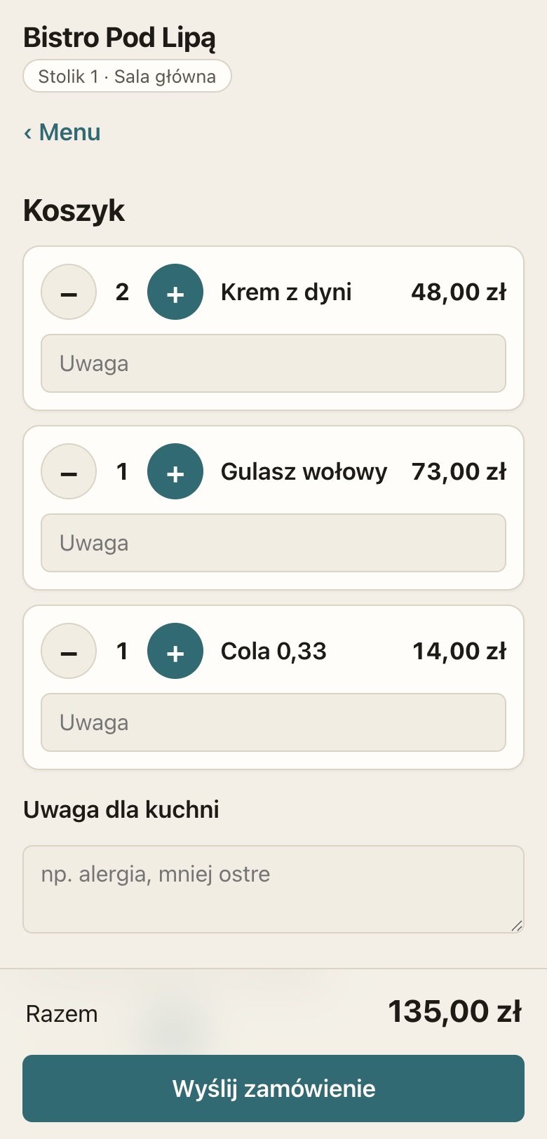 Koszyk gościa przed wysłaniem zamówienia